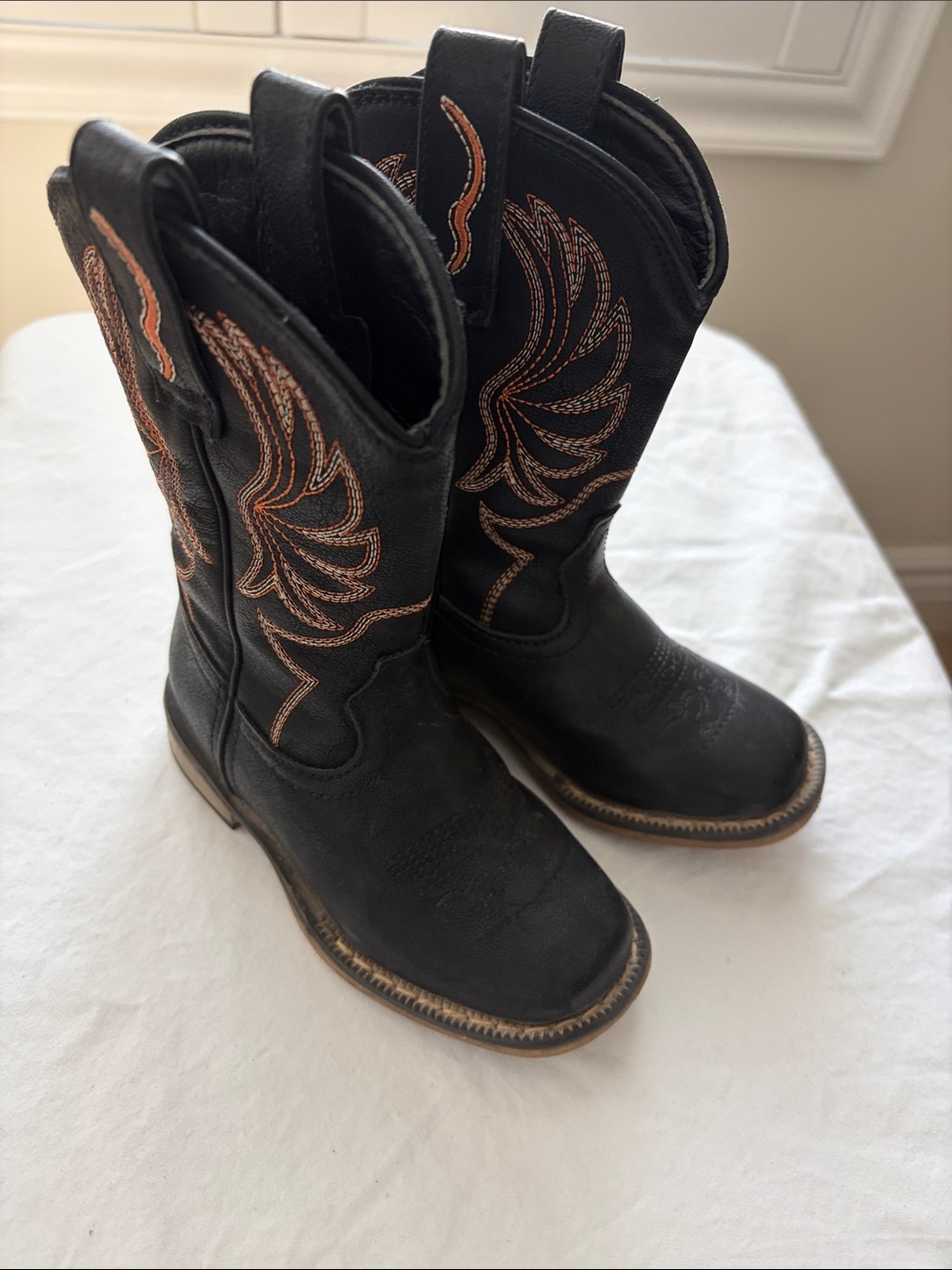 Kids Black Western Embroidered Pull-On Boots